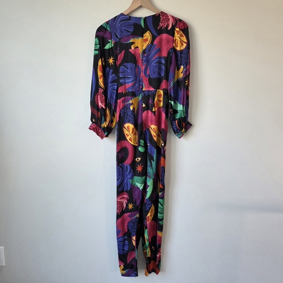 FARM Rio Wrap Jumpsuit Split Leg Beaded Tassel Sleeve Eco Viscose XS Multicolor - Picture 7 of 11